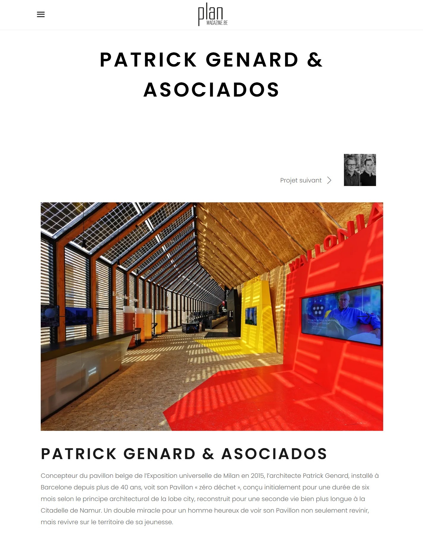 Plan Magazine – Patrick Genard & Asociados – Concepteur du pavillon belge de l’Exposition universelle de Milan en 2015